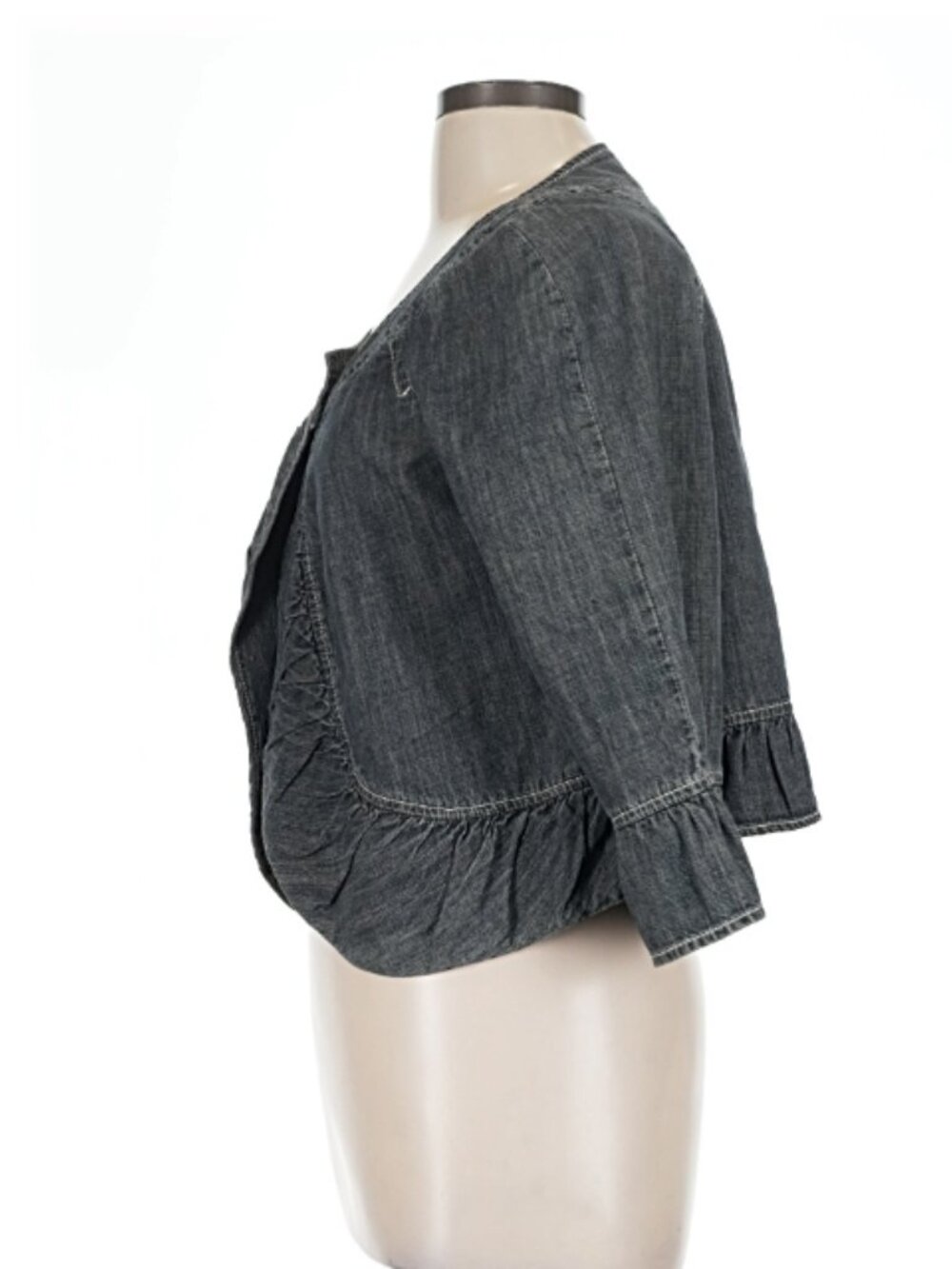 Denim Cropped Ruffle Jacket - Picture 4 of 6